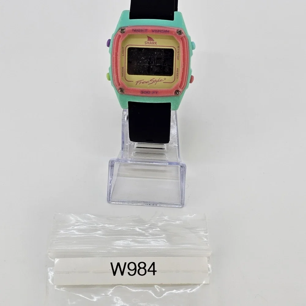 Freestyle Shark Women's Digital Watch 38MM Pink Aqua NEW Black Bands NEW Battery